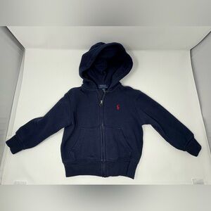 POLO Ralph Lauren Navy Blue Cotton Zip Up Hooded Sweater Toddler Boy 2T Preppy